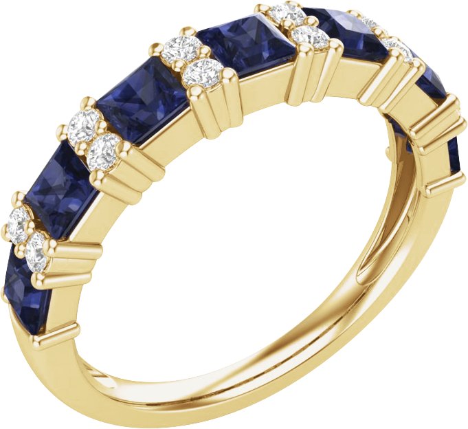 14K Yellow 1/5 CTW Natural Diamond and Natural Blue Sapphire Anniversary Band