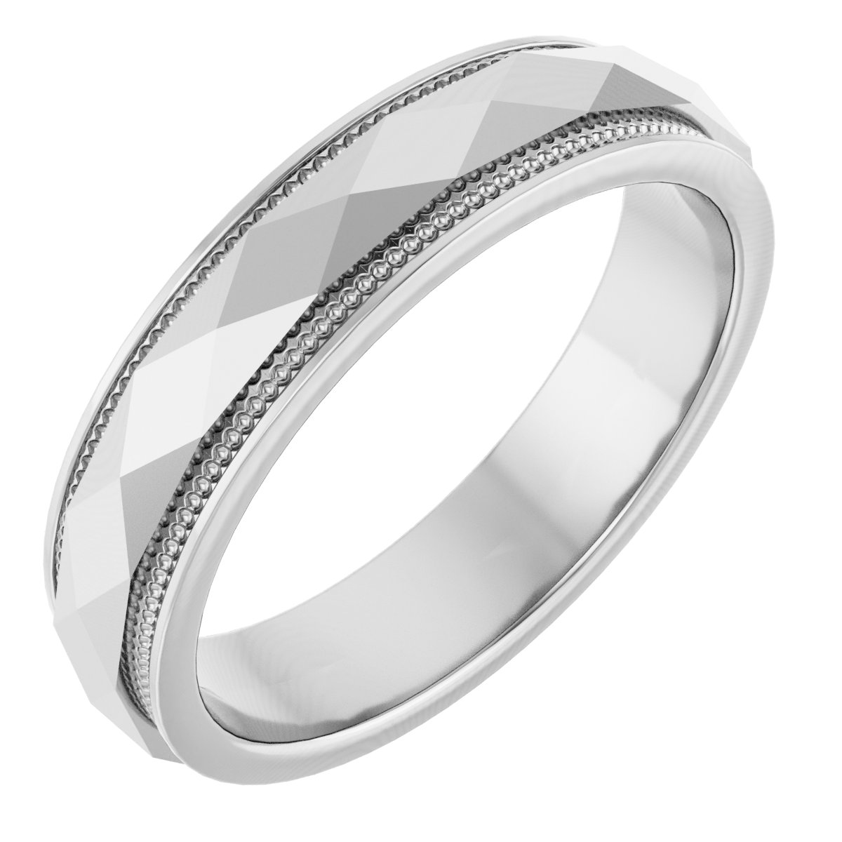 10K White 4 mm Diamond Faceted Milgrain Band Size 5.5