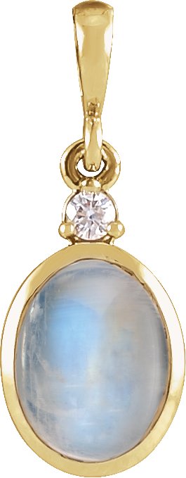 14K Yellow 8x6 mm Natural Rainbow Moonstone & .03 CT Natural Diamond Pendant