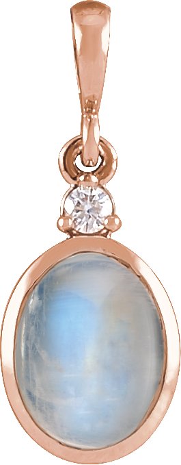 14K Rose 6x4 mm Natural Rainbow Moonstone & .015 CT Natural Diamond Pendant