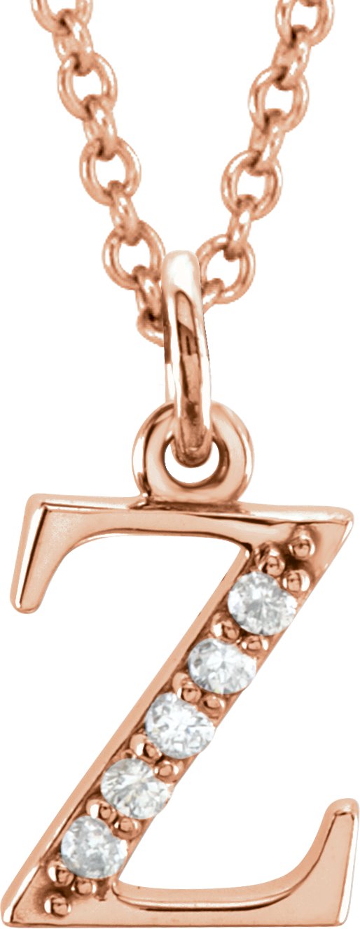 14K Rose .025 CTW Natural Diamond Lowercase Initial Z 16" Necklace