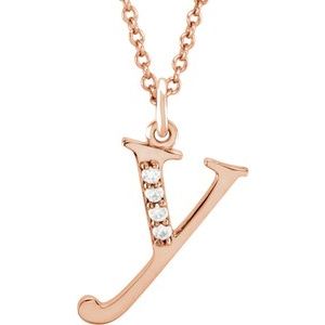 14K Rose .02 CTW Natural Diamond Lowercase Initial Y 16" Necklace