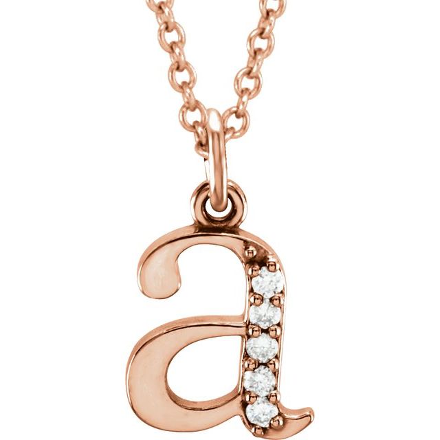 14K Rose .025 CTW Natural Diamond Lowercase Initial A 16" Necklace