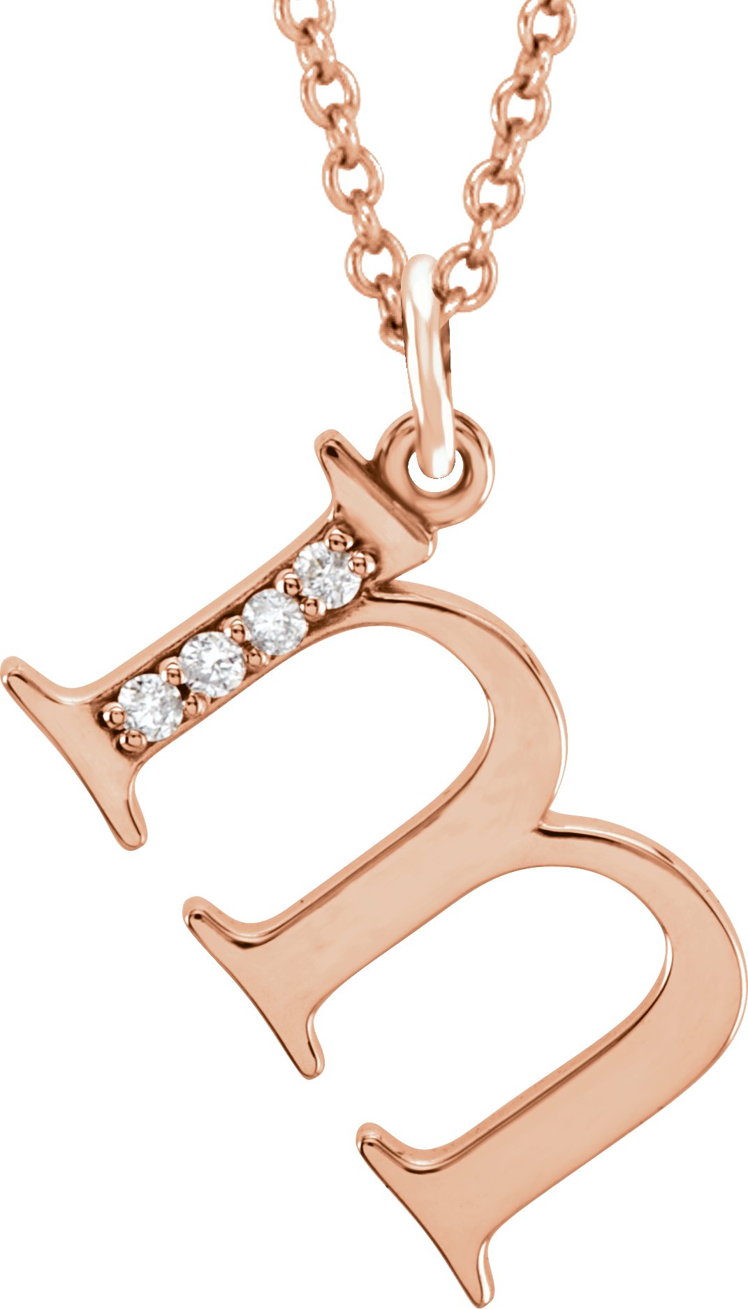 14K Rose .02 CTW Natural Diamond Lowercase Initial M 16" Necklace