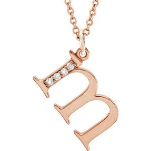14K Rose .02 CTW Natural Diamond Lowercase Initial M 16" Necklace