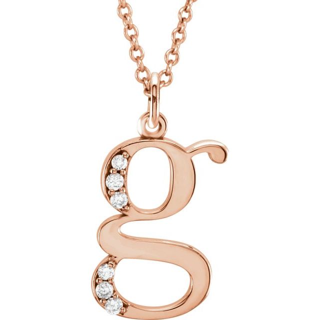 14K Rose .03 CTW Diamond Lowercase Initial g 16" Necklace 