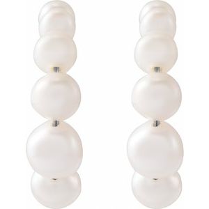Sterling Silver Cultured White Freshwater Pearl Hoop Earrings