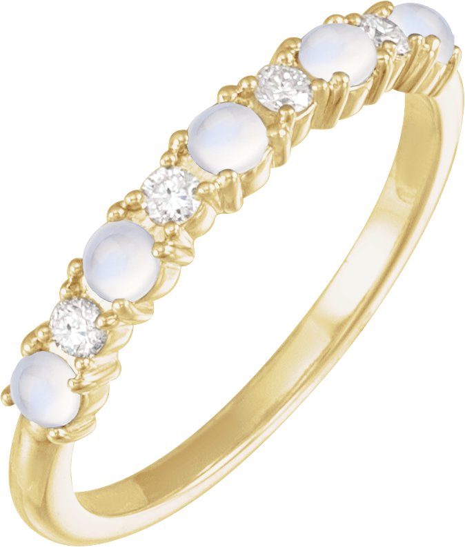 14K Yellow Natural Rainbow Moonstone & 1/8 CTW Natural Diamond Ring