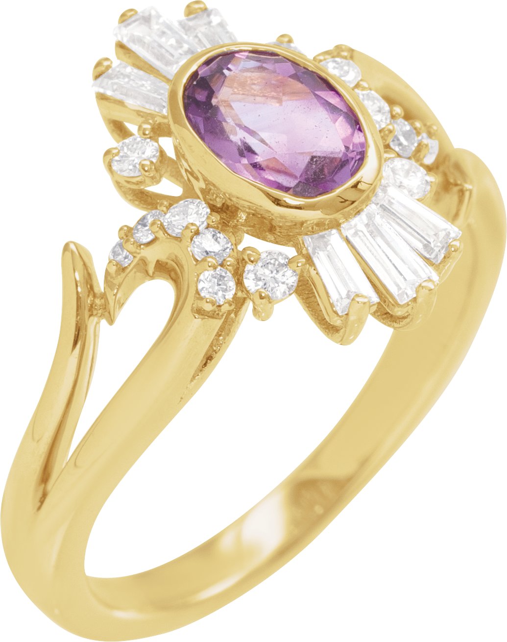 14K Yellow Natural Amethyst & 1/2 CTW Natural Diamond Halo-Style Ring