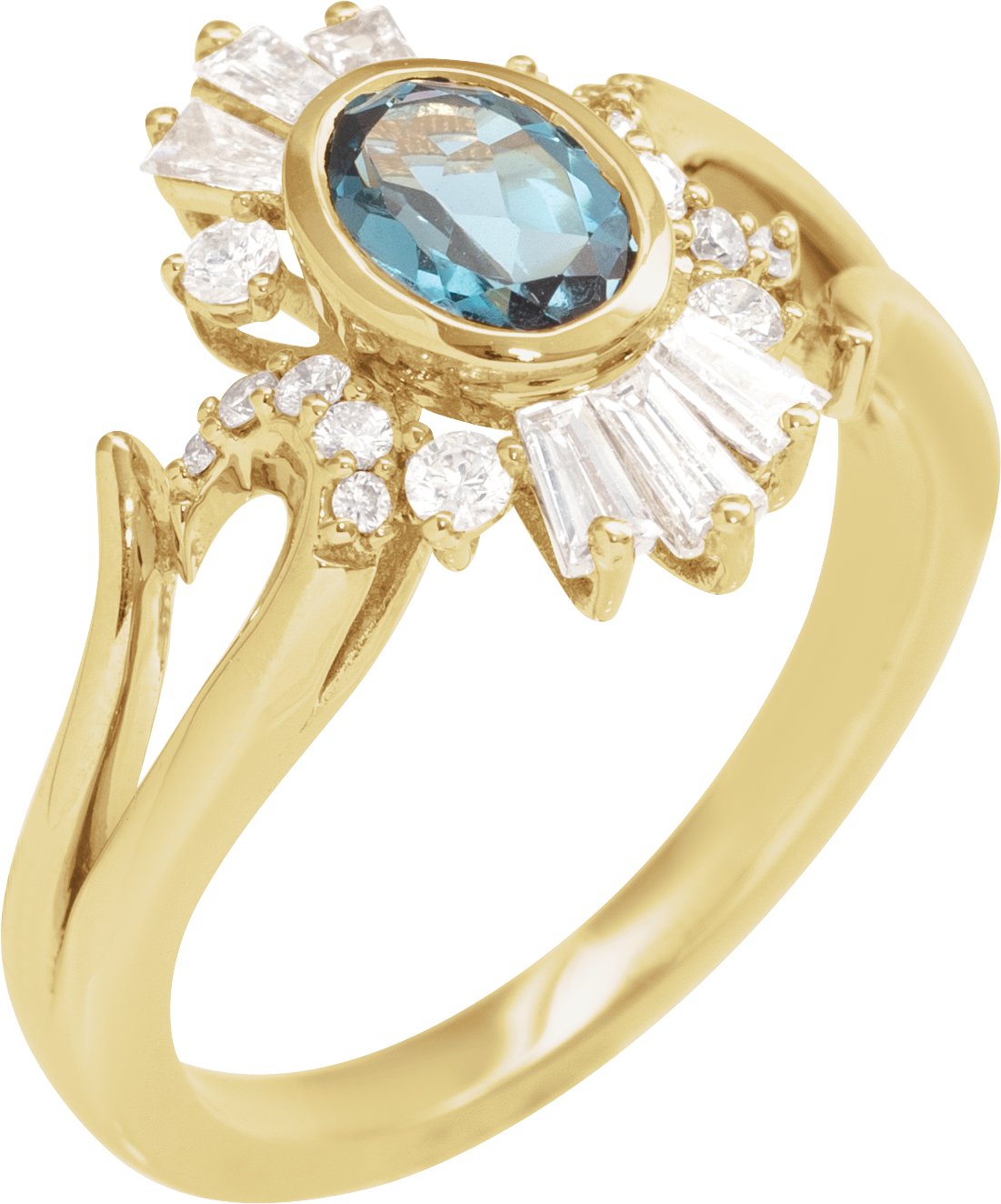 14K Yellow Natural London Blue Topaz & 1/2 CTW Natural Diamond Halo-Style Ring