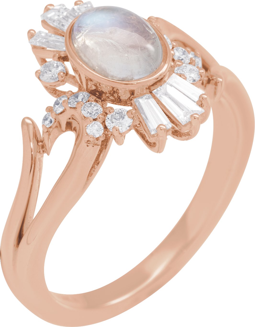 14K Rose Natural Rainbow Moonstone & 1/2 CTW Natural Diamond Halo-Style Ring