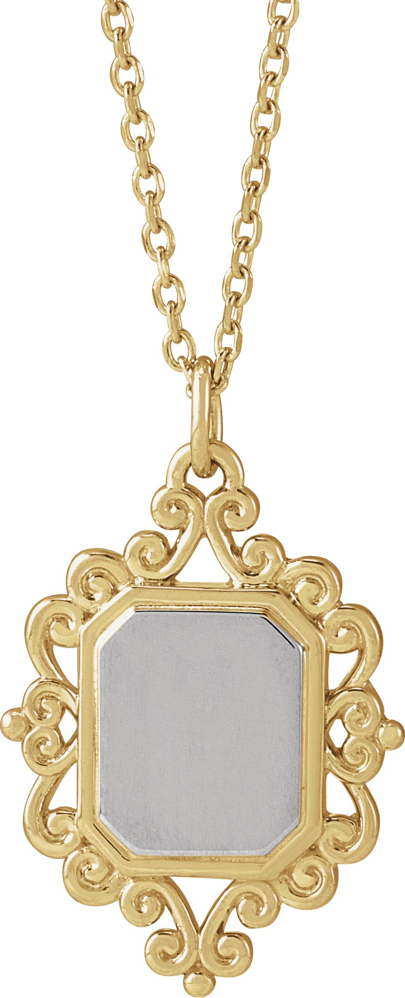 14K Yellow/White Engravable Scroll 16-18" Necklace