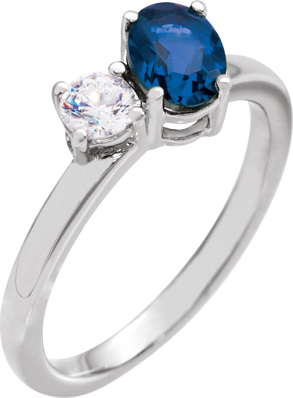 14K White Lab-Grown Blue Sapphire & 1/4  CTW Lab-Grown Diamond Ring