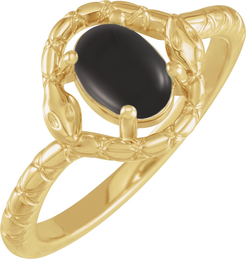 14K Yellow Natural Black Onyx Snake Ring