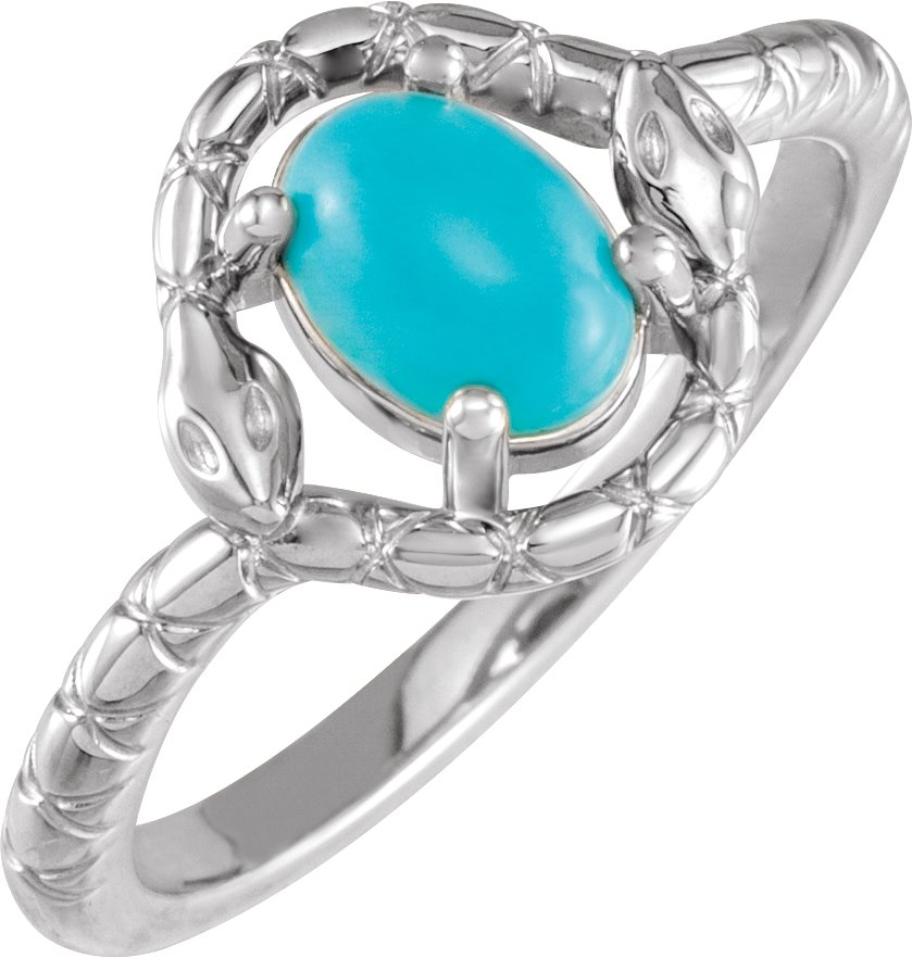 14K White Natural Turquoise Snake Ring