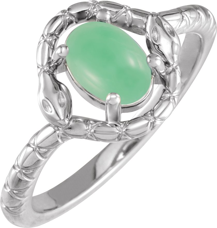 Sterling Silver Natural Green Chrysoprase Snake Ring