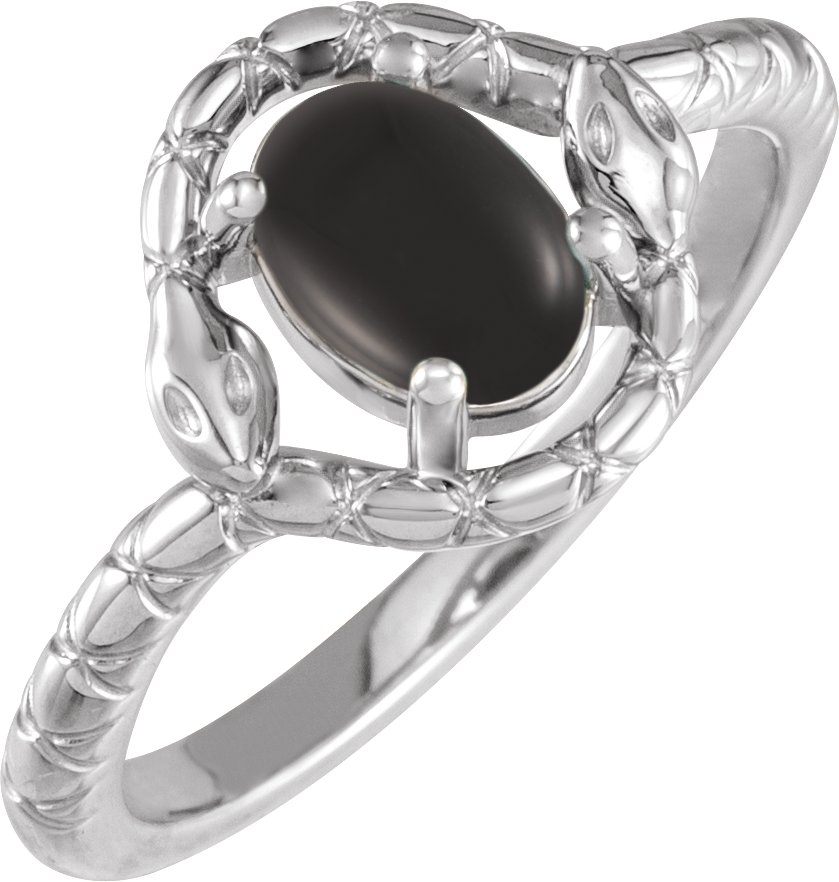 Platinum Natural Black Onyx Snake Ring