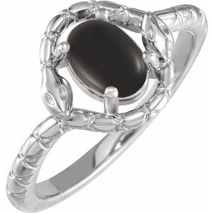 Sterling Silver Natural Black Onyx Snake Ring