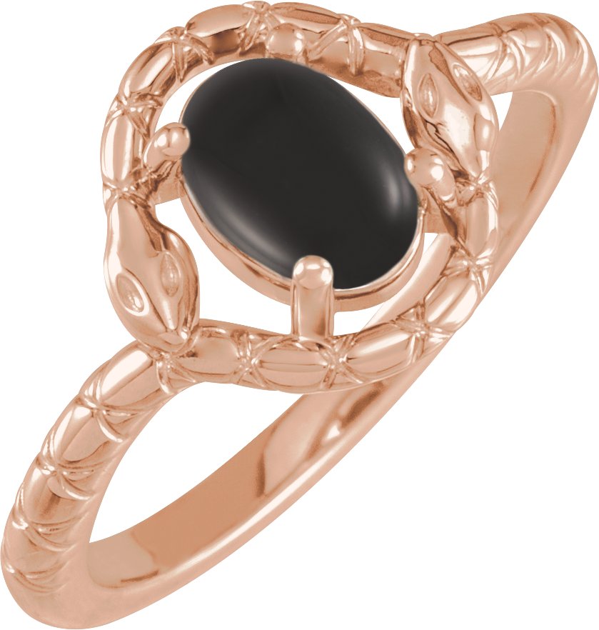 14K Rose Natural Black Onyx Snake Ring