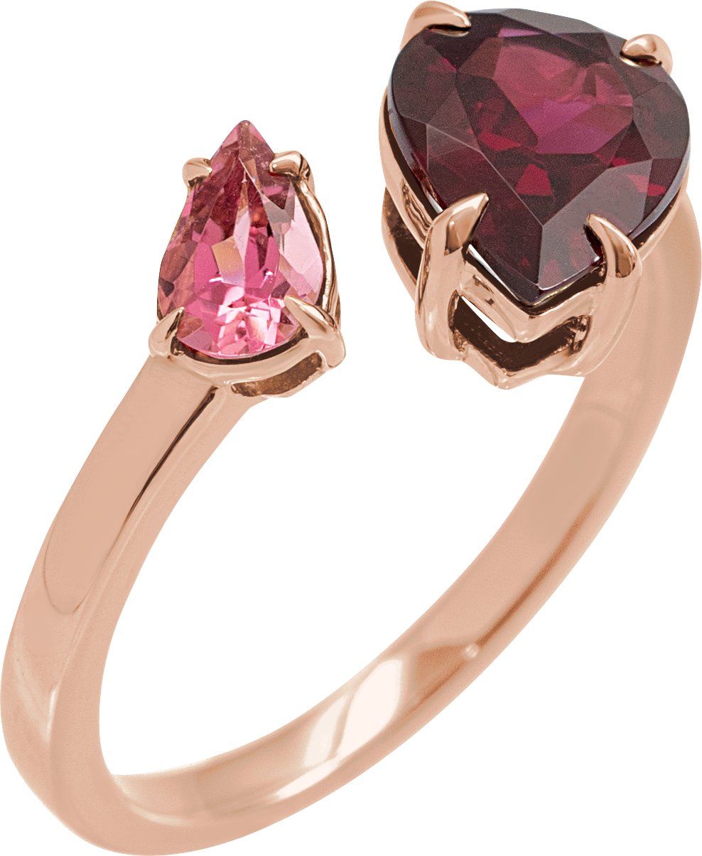 14K Rose Natural Rhodolite Garnet & Natural Pink Tourmaline Ring