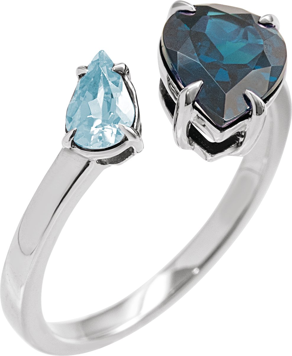 14K White Natural London Blue Topaz & Natural Sky Blue Topaz Ring