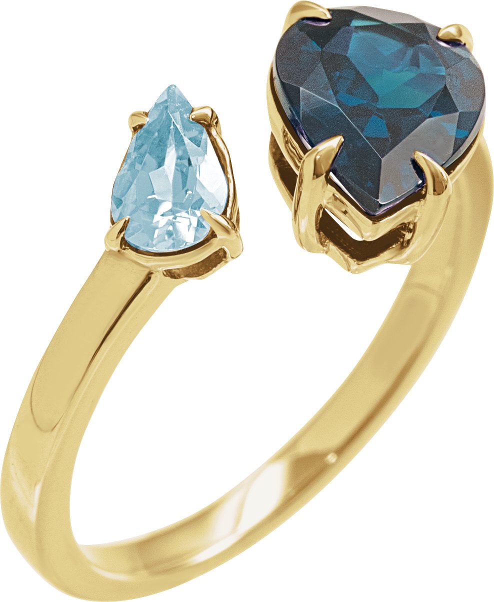 14K Yellow Natural London Blue Topaz & Natural Sky Blue Topaz Ring