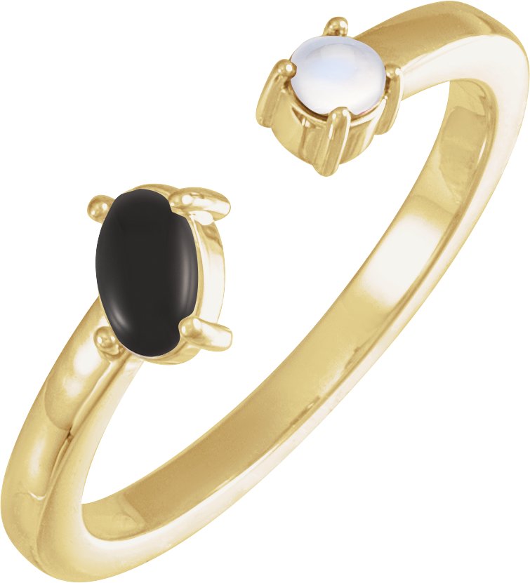 14K Yellow Natural Black Onyx & Natural Blue Sheen MoonStone Negative Space Ring