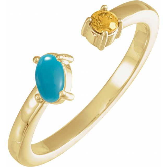 14K Yellow Natural Turquoise Cabochon & Natural Citrine Negative Space Ring