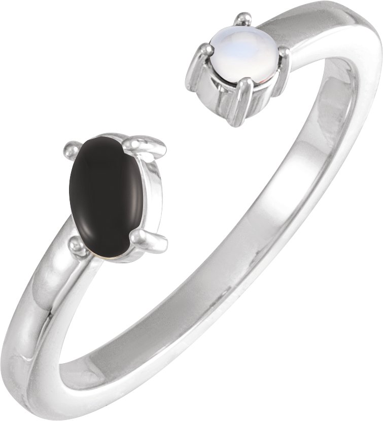 Natural Black Onyx & Natural Blue Sheen Moonstone Negative Space Ring