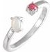 Sterling Silver Natural White Opal Cabochon & Natural Pink Tourmaline Negative Space Ring
