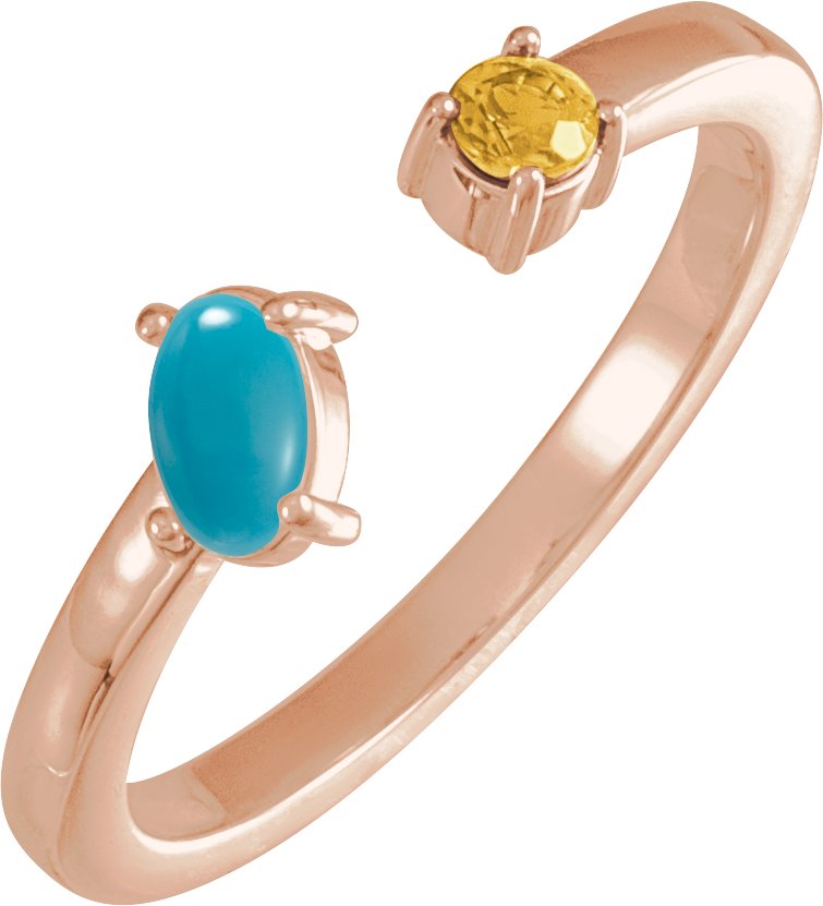 14K Rose Natural Turquoise Cabochon & Natural Citrine Negative Space Ring