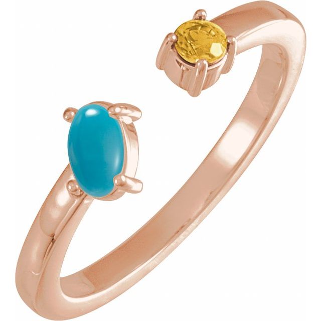 14K Rose Natural Turquoise Cabochon & Natural Citrine Negative Space Ring