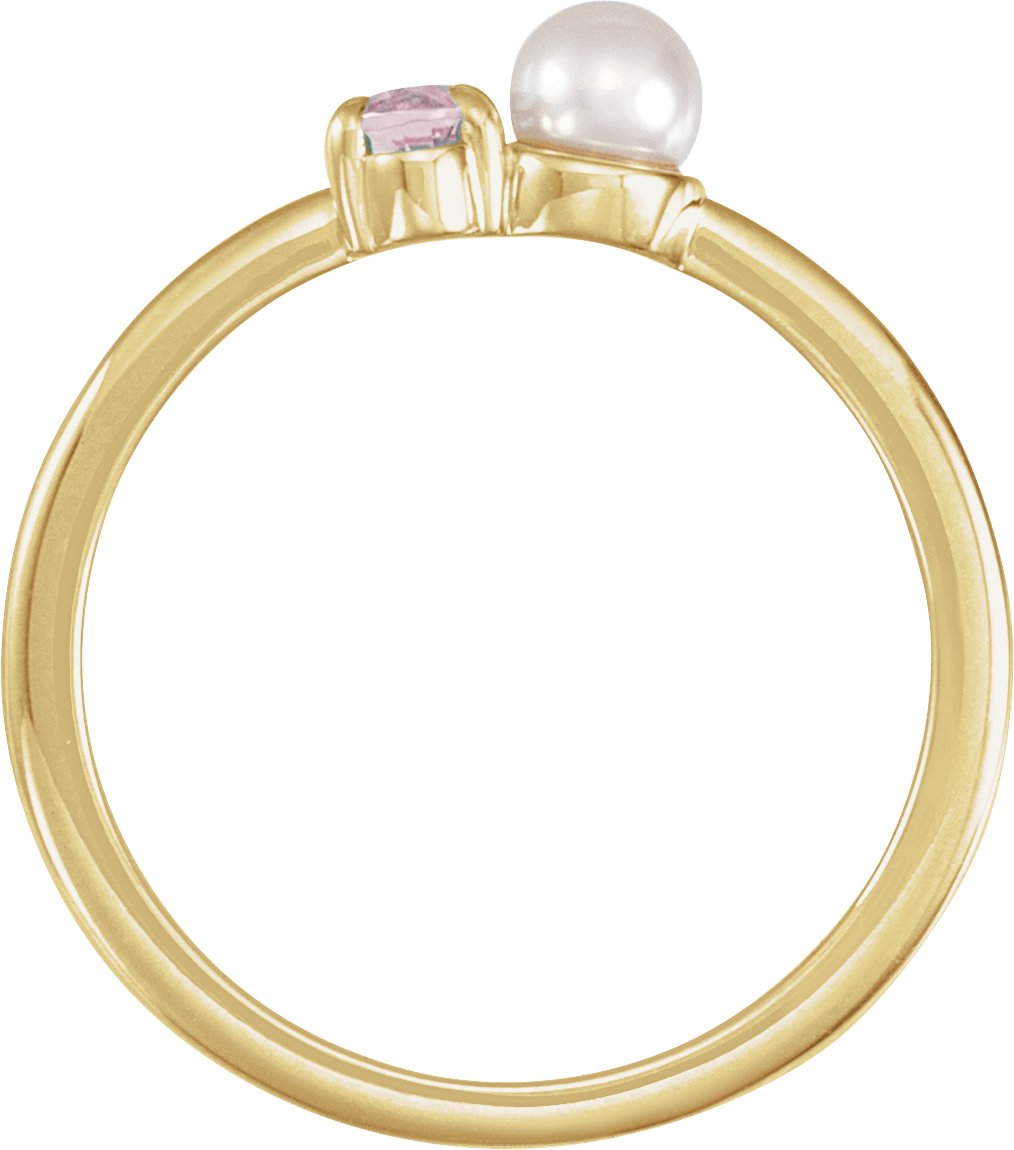 14K Yellow Natural Morganite & Cultured White Akoya Pearl Ring