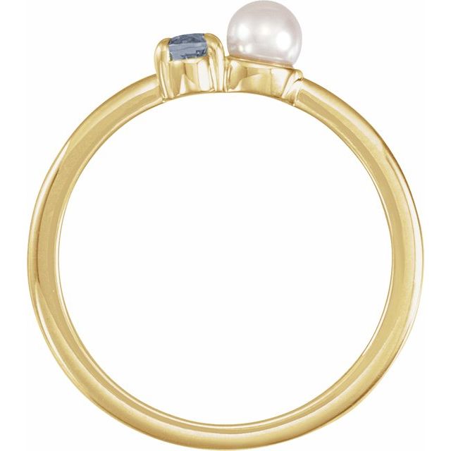 14K Yellow Natural Gray Spinel & Cultured White Akoya Pearl Ring