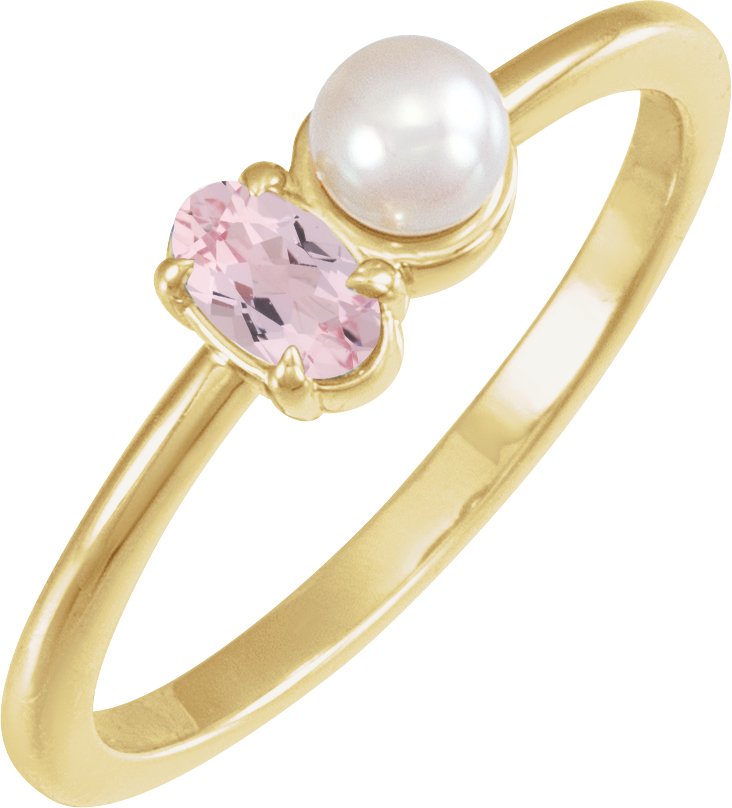 14K Yellow Natural Morganite & Cultured White Akoya Pearl Ring