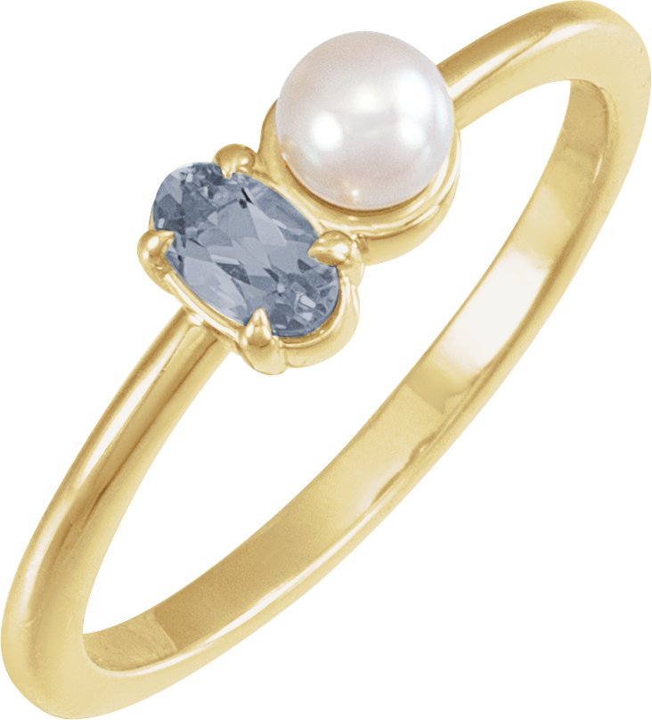 14K Yellow Natural Gray Spinel & Cultured White Akoya Pearl Ring