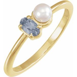 14K Yellow Natural Gray Spinel & Cultured White Akoya Pearl Ring