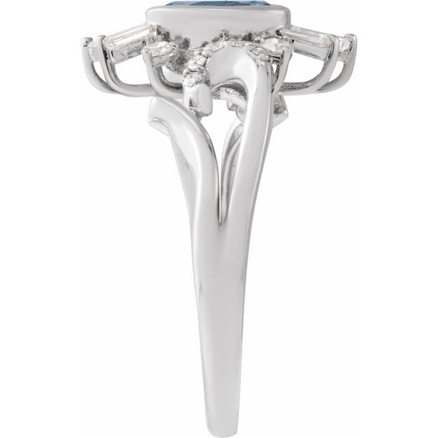 14K White Natural London Blue Topaz & 1/2 CTW Natural Diamond Halo-Style Ring