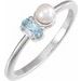 Sterling Silver Natural Aquamarine & Cultured White Akoya Pearl Ring
