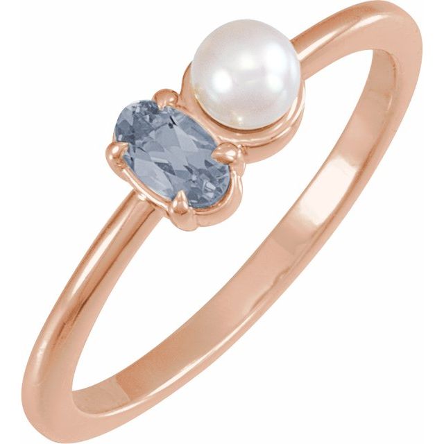14K Rose Natural Gray Spinel & Cultured White Akoya Pearl Ring
