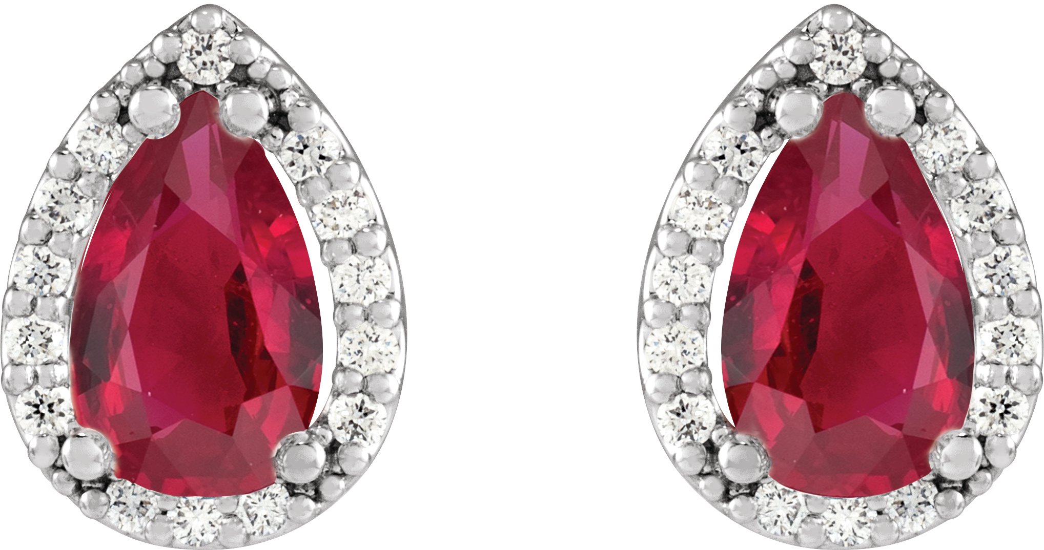 14K White Lab-Grown Ruby & 1/10 CTW Natural Diamond Halo-Style Earrings