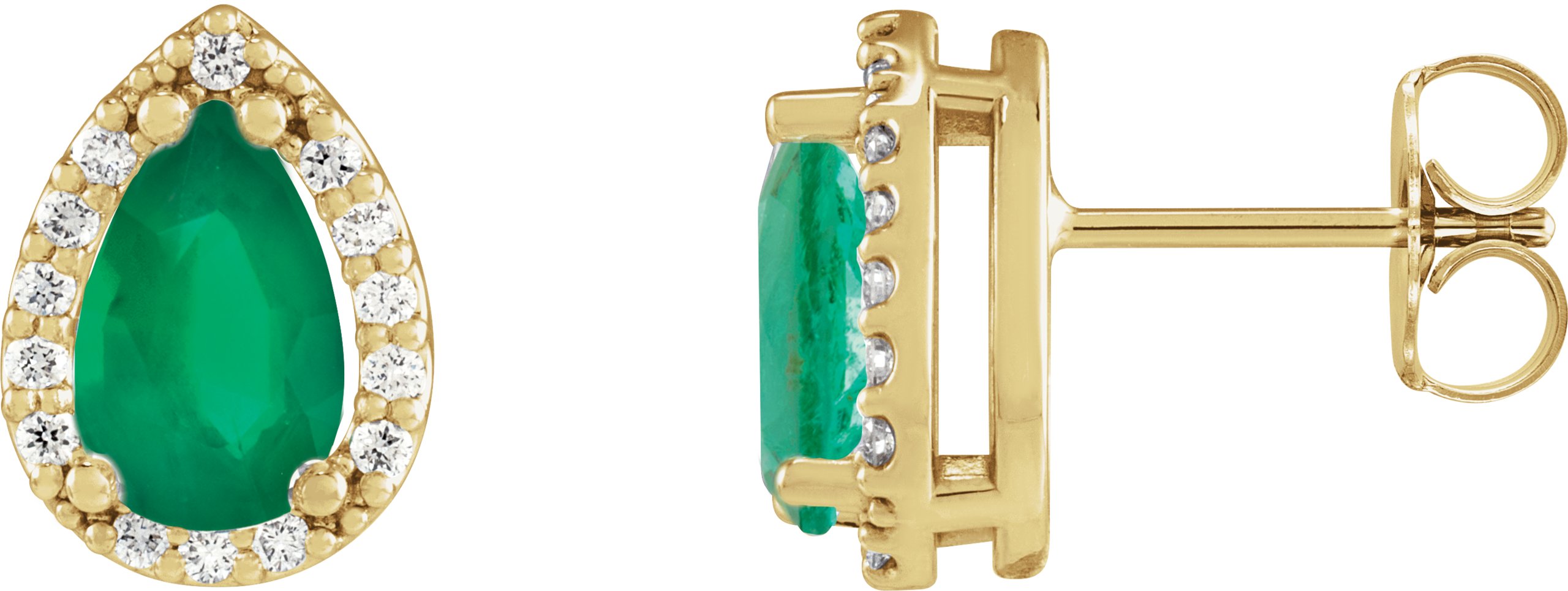 14K Yellow Lab-Grown Emerald & 1/10 CTW Natural Diamond Halo-Style Earrings
