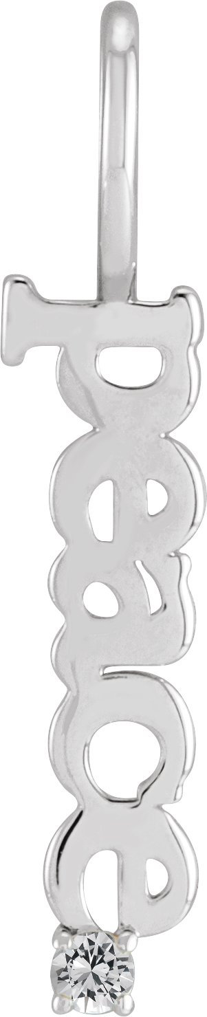 14K White Natural White Sapphire Peace Charm/Pendant
