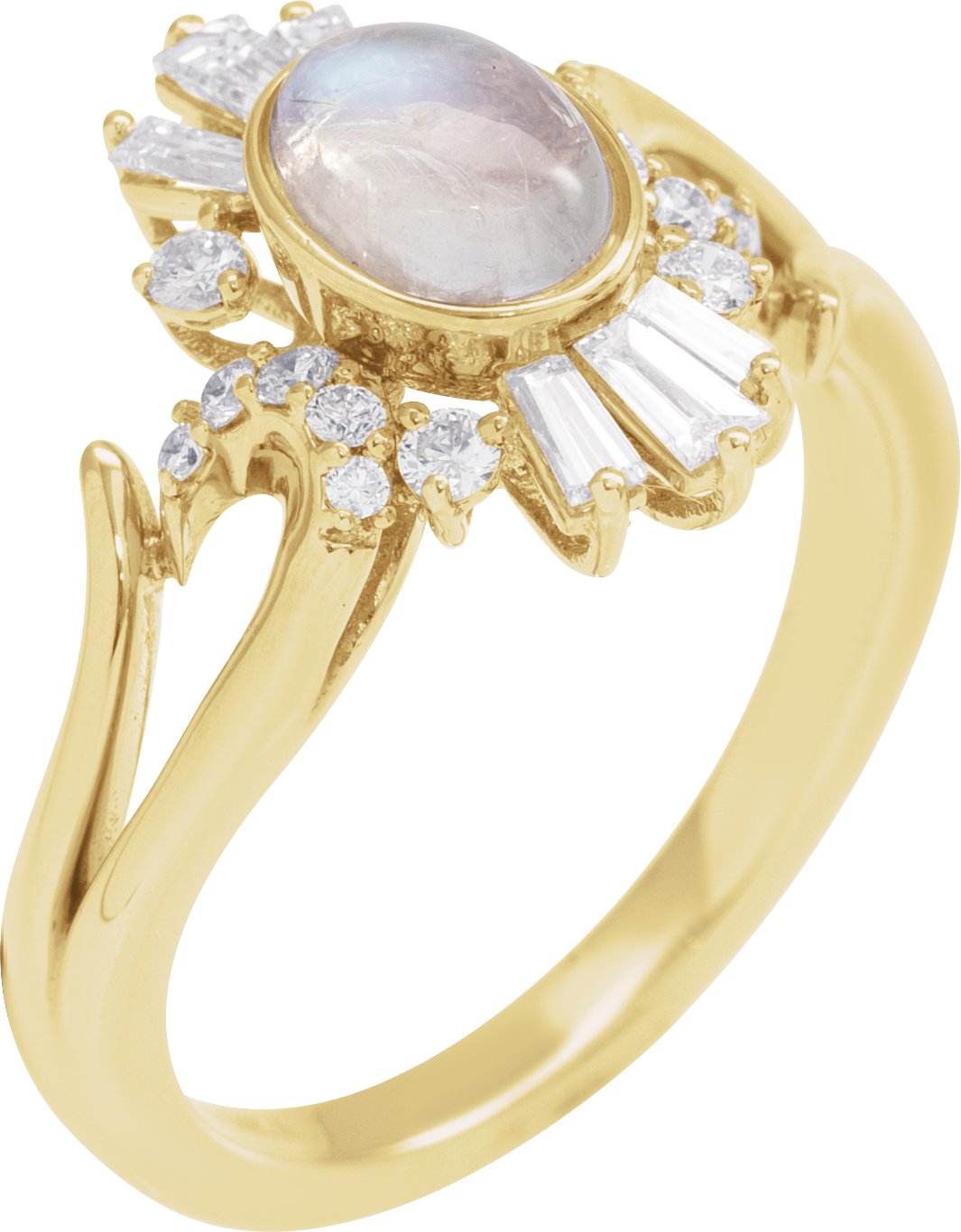 14K Yellow Natural Rainbow Moonstone & 1/2 CTW Natural Diamond Halo-Style Ring