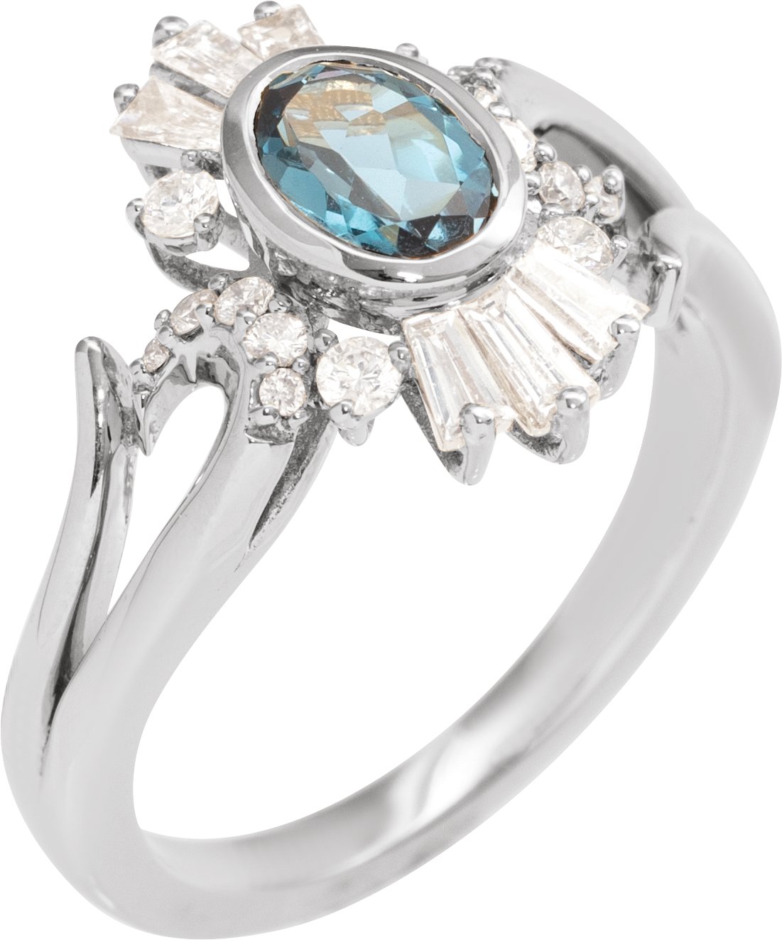14K White Natural London Blue Topaz & 1/2 CTW Natural Diamond Halo-Style Ring