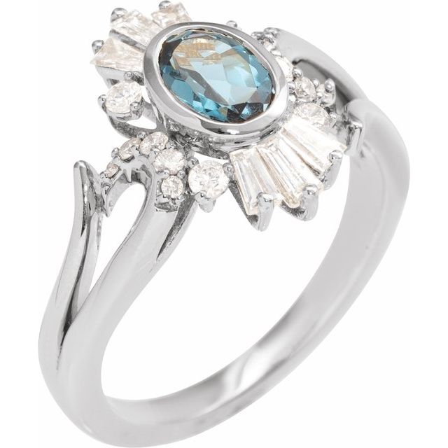 14K White Natural London Blue Topaz & 1/2 CTW Natural Diamond Celestial Ring
