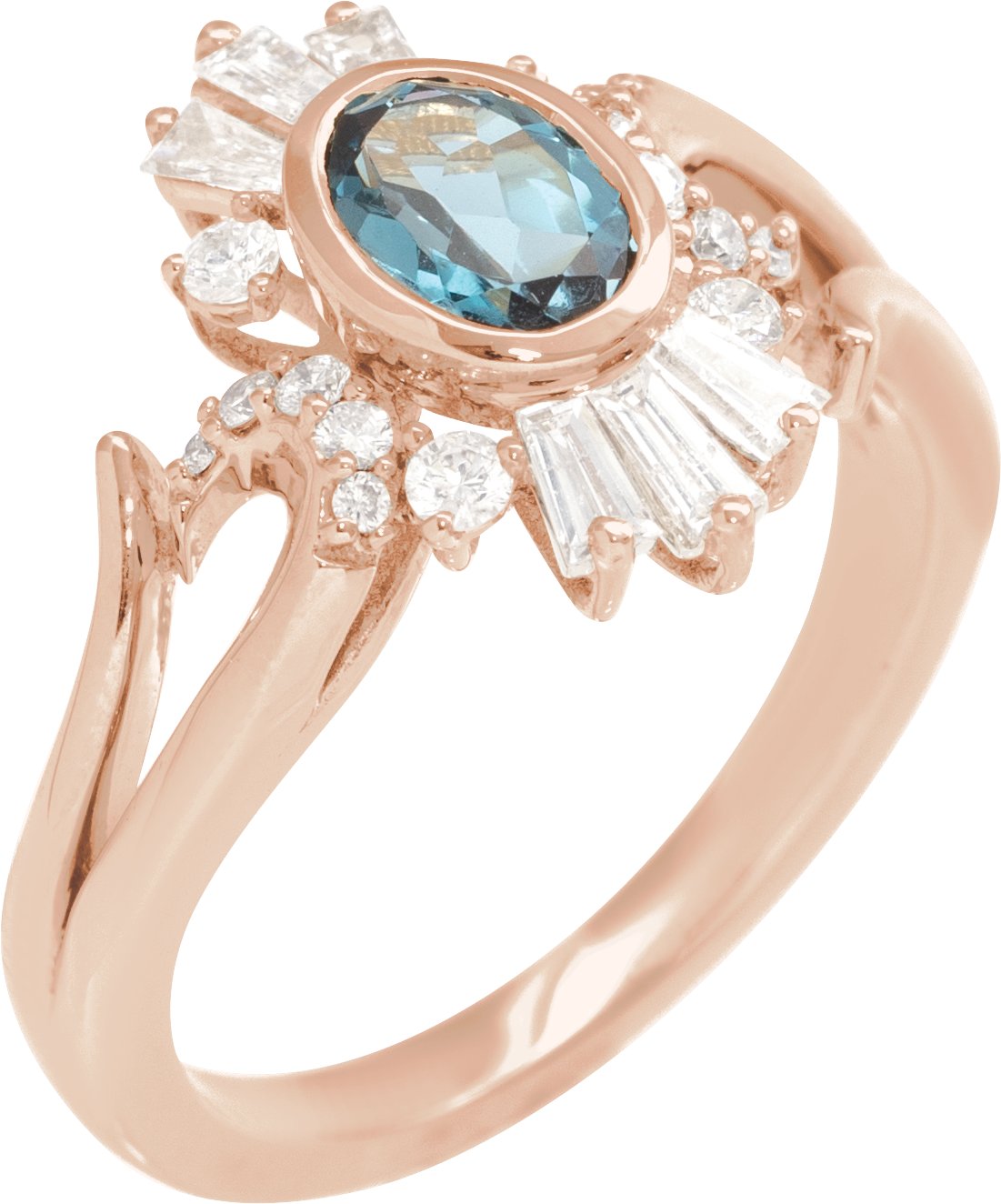 14K Rose Natural London Blue Topaz & 1/2 CTW Natural Diamond Halo-Style Ring