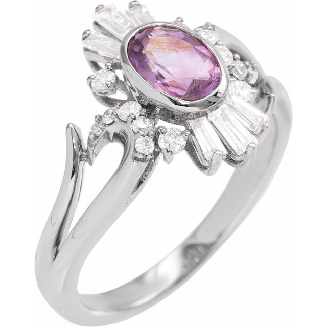 14K White Natural Amethyst & 1/2 CTW Natural Diamond Halo-Style Ring