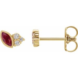 14K Yellow Natural Ruby & .03 CTW Natural Diamond Left Earring