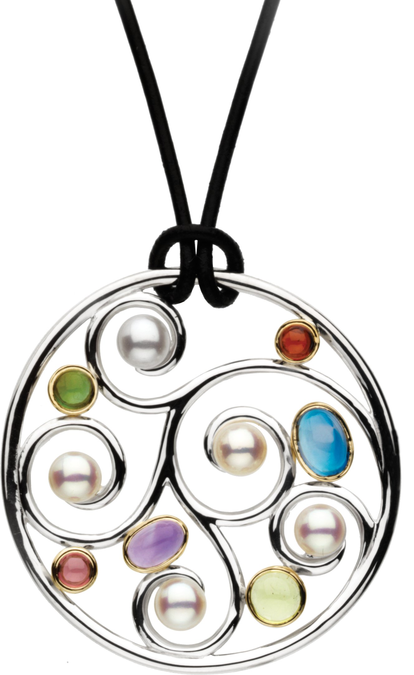 Sterling Silver and 14K Yellow Freshwater Cultured Pearl and Multi Gemstone 20 inch Necklace Ref. 2486405